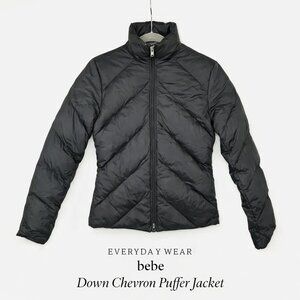 bebe Black Down Puffer Jacket Quilted Chevron Zip Front Coat Women’s Small